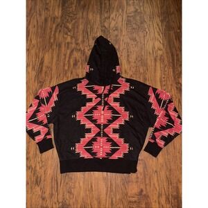 Lauren Ralph Lauren Women's Large Aztec Hoodie Black Red Pink Sweatshirt